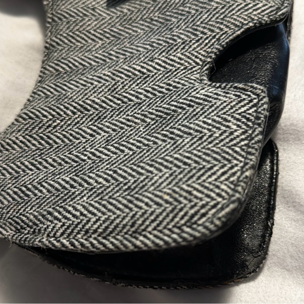 Dog Shaped Purse Black/White Herringbone Tweed Faux Leather Handbag Scottie - Picture 13 of 15